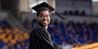 Student speaking at graduation